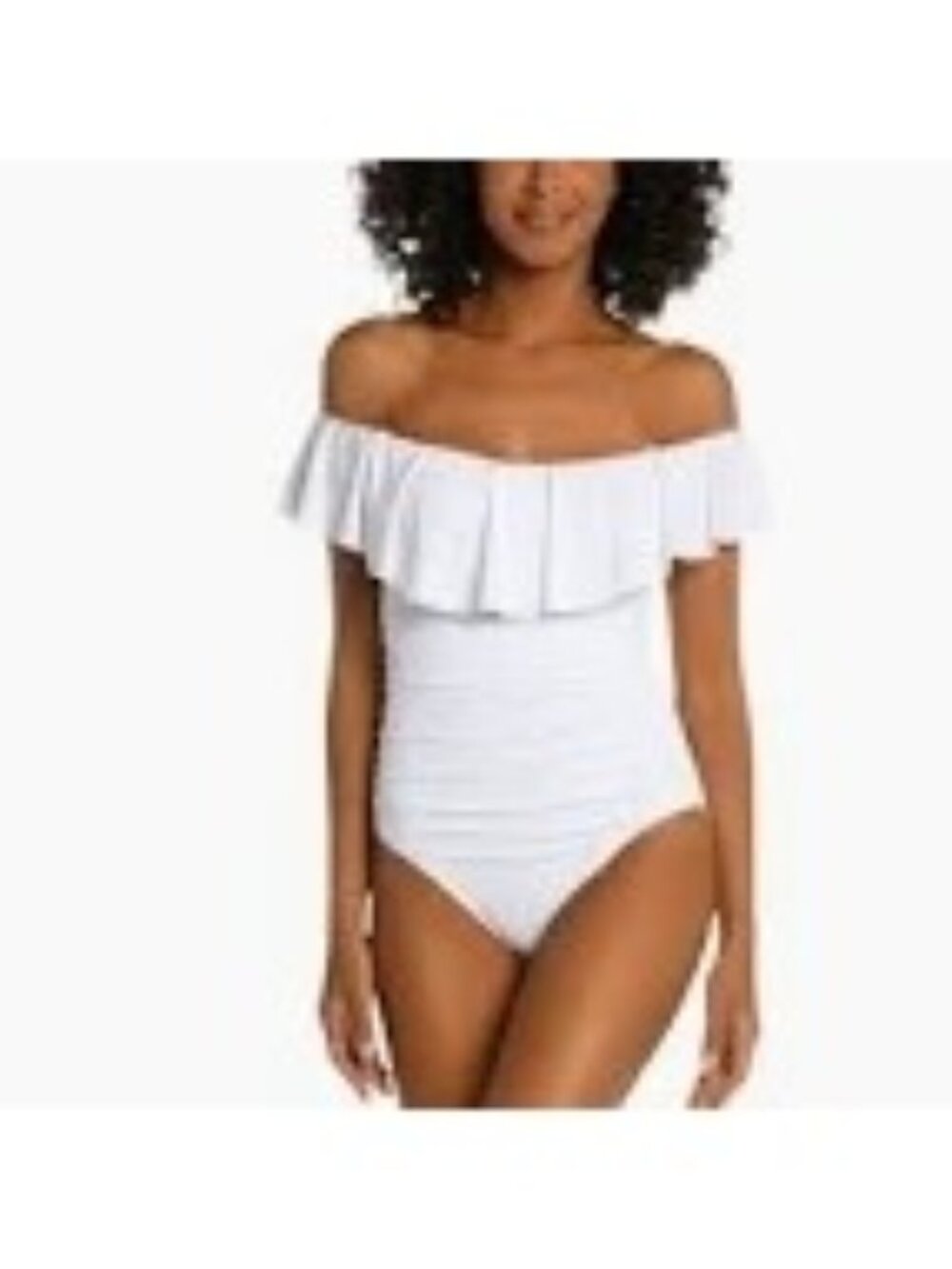 NWOT La Blanca Island Goddess Ruffle Off-The-Shoulder White One-Piece Swimsuit S
